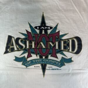 Vintage I Am Not Ashamed Shirt Mens 2XL White Christian Gospel Witness Wear 90s